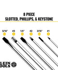 Image showing 8-Piece Screwdriver Set with Slotted, Phillips, Keystone tips including sizes 5/16", 1/4", 3/16".