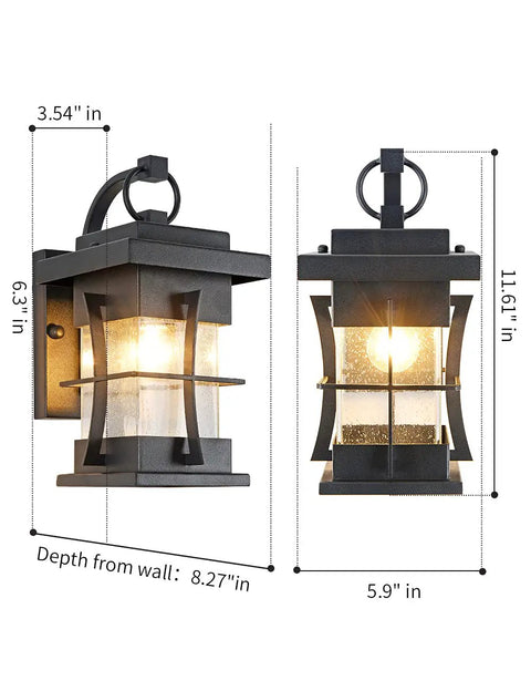 Compact Outdoor Wall Lantern IP65 Waterproof Sconce Black Metal With Clear Seeded Glass Exterior Light Fixture For Garage Driveway Patio Porch Rust Resistant Finish Weatherproof Lighting