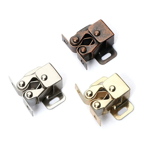 Five Pack Twin Roller Cabinet Door Catches With Screws For Home Furniture, Double Roller Closet Latch Hardware in three finishes