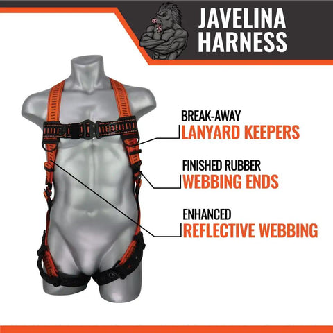Javelina Fall Protection Safety Harness For Construction Pros Worksite Ready Pro Grade Comfort Roof Harness on mannequin