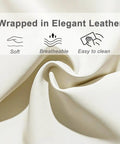 Elegant leather fabric showcasing soft, breathable material, demonstrating easy cleaning and wrapped design for nightstand.