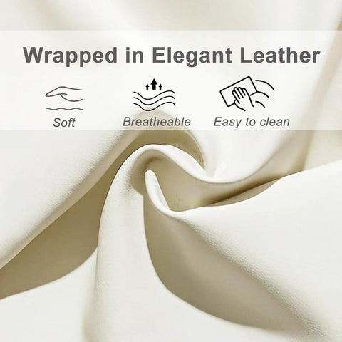 Elegant leather fabric showcasing soft, breathable material, demonstrating easy cleaning and wrapped design for nightstand.