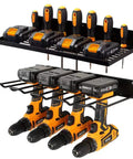 Heavy Duty Power Tool Organizer With Charging Station And Drill Holder Wall Mount Pegboard Style Garage Storage Shelves For Quick Access And Tidy Workshop Solid Metal Black showing drill holder and charging docks