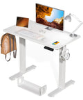 Dope Electric Sit Stand Desk With Smooth Lift 35 By 20 Inch Height Adjustable Standing Desk For Home Office Quiet Under 45dB Motor Ergonomic Computer Desk With Cable Management showing monitor and lamp