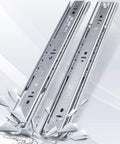 Smooth Glide Drawer Slides Set with stainless steel ball bearing runners for cabinets, full extension and soft close, pair shown.