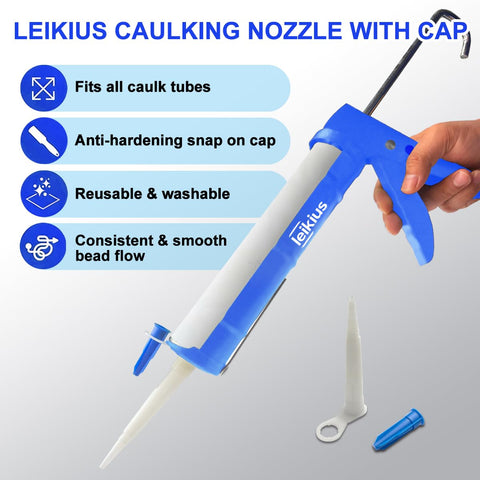 All In One Caulk Gun Kit With No Drip Silicone Caulking Gun And Caulking Tools For Kitchen And Bathroom Sealing with nozzle