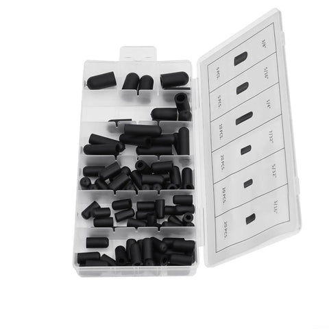 Ultimate 80-Piece Carburetor Vacuum Cap Kit With Rubber Hose End Covers In Assorted Sizes From 5/32 To 3/8 Inch For Engine Manifolds And Auto Vacuum Seals, black rubber caps in storage case