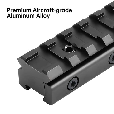 Close-up of Dovetail To Picatinny Rail Adapter For 11mm To 21mm Conversion with aircraft-grade aluminum alloy material