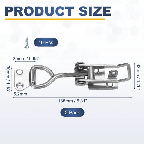 Two Pack Heavy Duty Toggle Latch Clamps 304 Stainless Steel Adjustable Quick Release Hasps For smoker cabinets, 135x32mm