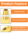 Brass pipe fittings: reducer adapter hex bushing, 3/8 in NPT x 1/4 in NPT; three close-up views.