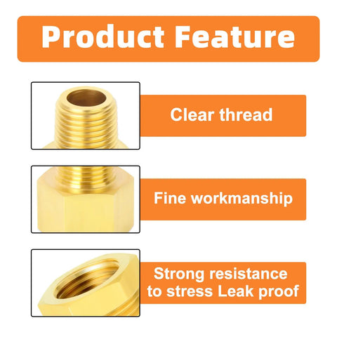 Six Piece Brass Pipe Fittings Set With Hex Bushings And Reducer Adapters Reducing Nipples From Three Eighths NPT To One Quarter NPT