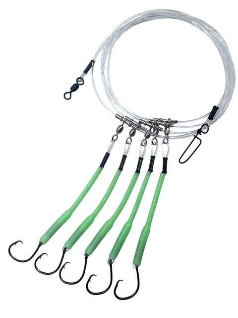 Go-To Deep Drop Snapper Rig With Five Demon Circle 6/0 Hooks And Glow Sleeves For Deep Water Night Fishing, Heavy Duty 300Lb Mainline And 250Lb Branch Lines, Handmade In The USA Ready To Use