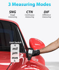 Digital Paint Coating Thickness Meter 0 To 1800 Micrometers With LCD Backlit Rotating Screen Pro Grade Auto Substrate Recognition Ferrous And Non Ferrous Gauge For Checking Car Original Coating And Paint Depth, hand testing red car paint
