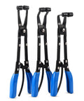 Three Piece Hose Clamp Pliers Set With Locking Assist Featuring 45 Degree 90 Degree And Straight Heads Rotatable Clamp Jaw