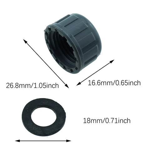 SQXBK 12-Piece 1/2 Inch PVC Inner Teeth Pipe Plugs showing size dimensions with gasket