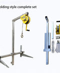Tough As Nails Hydraulic Engine Hoist Featuring Adjustable Telescopic Boom And Reinforced Foldable Legs For Smooth Daily Job Tasks And AC Condenser Removal, showing folding complete set with hoist and materials.