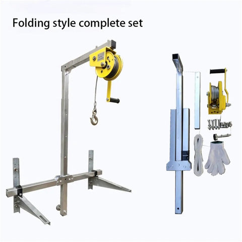 Tough As Nails Hydraulic Engine Hoist Featuring Adjustable Telescopic Boom And Reinforced Foldable Legs For Smooth Daily Job Tasks And AC Condenser Removal, showing folding complete set with hoist and materials.
