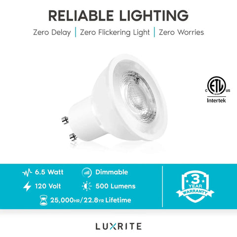Dimmable MR16 GU10 LED Bulbs 50W Halogen Equivalent 4000K Cool White 500 Lumens 120V Spotlight Lighting Enclosed Fixture Rated