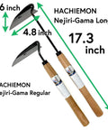 Image showing the Beast Sharp Japanese Weeding Tool For Quick Easy Garden Weeding Long Nejiri Gama Hand Sickle with dimensions.
