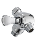 3 Way Shower Arm Diverter For Hand Shower And Showerhead Chrome Finish ADA Flip Lever Easy Water Flow Switch One Half Inch IPS Inlet To One Half Inch IPS Outlet Durable Brass Construction Modern Bathroom Upgrade