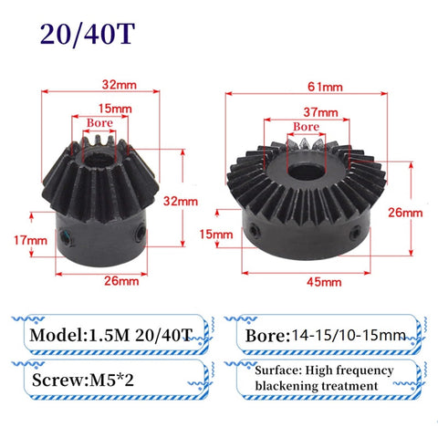 Bevel Gear 1.5 Module With 1 To 2 Ratio And 40 Teeth Great For DIY Projects 15 To 30 And 20 To 40 Tooth Options Steel Inner Hole 8 To 15 mm