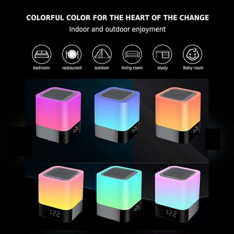 5 In 1 Night Light Bluetooth Speaker MP3 Player Digital Alarm Clock With Touch Control And Color Dimmable LEDs display