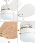 Modern 30 Inch Ceiling Fan With Light And Pull Chain LED Indoor Outdoor Ready 3 Blade Design With White Or Brown Maple Finishes