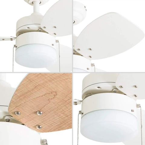 Modern 30 Inch Ceiling Fan With Light And Pull Chain LED Indoor Outdoor Ready 3 Blade Design With White Or Brown Maple Finishes