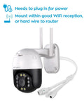 Wall-mounted 2K Auto Track PTZ Outdoor Security Camera with Color Night Vision Auto Flood Lights 2 Way Audio Auto Siren IP66