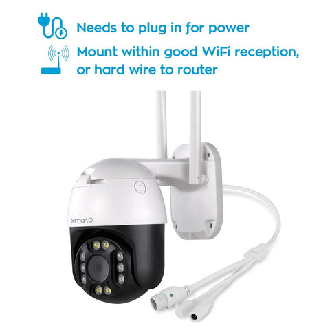 Wall-mounted 2K Auto Track PTZ Outdoor Security Camera with Color Night Vision Auto Flood Lights 2 Way Audio Auto Siren IP66
