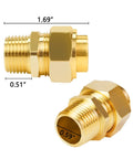Half Inch NPT Brass Male Nipple Pack of Two for Gas Water Oil and Air Tool Hoses Hex Threaded Connectors, corrosion-resistant view