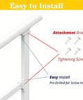 Diagram showing installation of the Sturdy Outdoor And Indoor Stair Handrail Kit For 1 To 2 Steps, with brackets and screws.