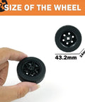 Four Piece Tech Wheels And Tires Set With 43.2x14mm Tires And 30x14mm Rims For RC Cars And Toy Cars, size illustrated