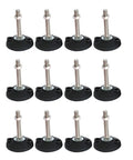 12 Pack Adjustable Leveling Feet For Home Office Furniture Heavy Duty Metal Table Base With Threaded Screw Design, black nylon base with metal screw.