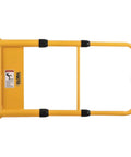 Top view of Straight Up Adjustable Spring Loaded Safety Swing Gate In High Visibility Yellow Steel for job site protection.