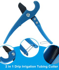 No Sweat 2 In 1 Drip Irrigation Tubing Cutter And Sharp Hole Punch For Pe Pipe 16 To 25 Mm, side view showing blue handle and cutting blade.