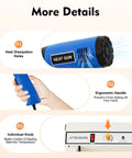 Heat gun details showing ergonomics and heat dissipation for the 24 Inch I Bar Shrink Wrap Machine With Heat Gun For POF Film Sealing And Cutting.
