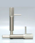 Screw In Indexing Plunger Bolt With Slick Threads And Knockout Grip For Precision Positioning and Heavy Duty Assembly Zero Play Easy Install M16X2 Metric Thread, showing two stainless steel bolts.