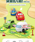 4 In 1 Puzzle Racer Car Track Set For Kids with toy cars on raceway, educational for fine motor skills and hand-eye coordination.