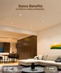 Modern living room with 12 Pack 6-Inch LED Recessed Lights With Junction Box, Slim Canless Ceiling Downlights, warm ambiance