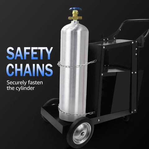 Heavy Duty Welding Cart With Four Drawers And Large Workbench 360 Degree Swivel Wheels Rolling Trolley For MIG TIG Welder Plasma Cutter And Tank Storage All In One Organization Station with cylinder secured by chains