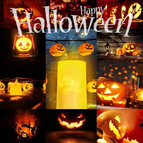 LED Flame Effect Light With Realistic Flicker, 4 Modes, USB Rechargeable Battery Powered lantern amidst Halloween decor