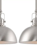 Kira Home Belle 9" Modern Industrial Pendant Light with Dome Shade, Petit Retro Metal Silver Hanging Light, Brushed Nickel Finish (Pack of 2), close-up view of domed shades.