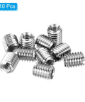 Front view of 10 stainless steel thread adapters, M5 to M3 reducing nuts.