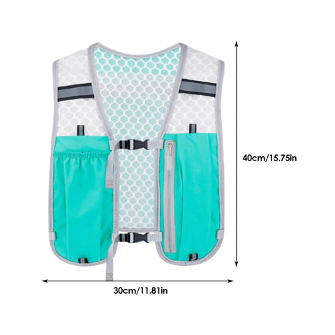 Back view of Go To Hydration Vest For Running And Trail Gear With Multiple Pockets Lightweight Hydration Backpack with dimensions.