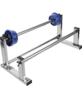 Manual Film Roll Holder For Cargo Wrapping, Lightweight Metal Plastic Unwinding Frame, hand operated dispenser shown with blue reels
