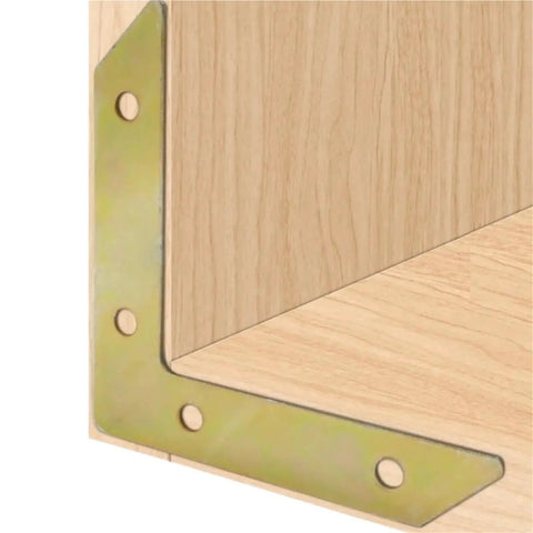 Rock Solid L Bracket Corner Brace 100 Pcs Nickel Plated Steel Mending Plates For Furniture Repair And Shelf Support visible on a wooden corner.