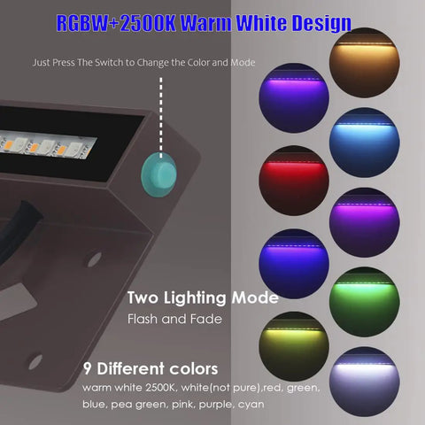 RGBCW LED Hardscape Lights 4W 12V Low Voltage Outdoor Landscape Lighting 7 Inch IP65 Waterproof Wall Lights for Path Deck and Steps Color Changing with 9 Colors and 2 Effects UL Listed 4 Pack showing color modes