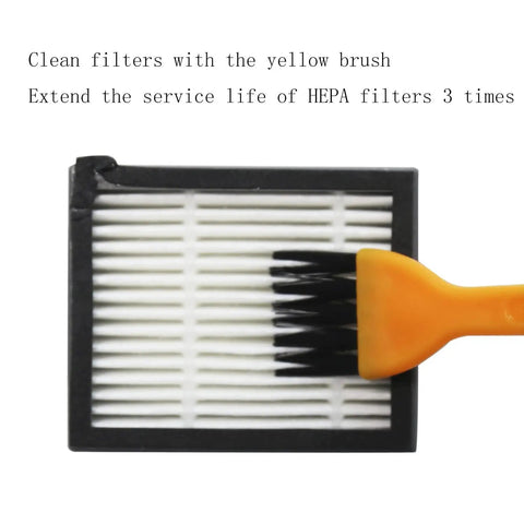 HEPA filter cleaning with yellow brush from All In One Replacement Parts Kit For Robot Vacuum I Series E Series And J Series