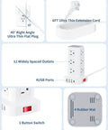 Dope 16 In 1 Tower Power Strip With USB C And USB A Ports, 12 AC Outlets, flat plug, 6ft extension cord, USB ports, button switch